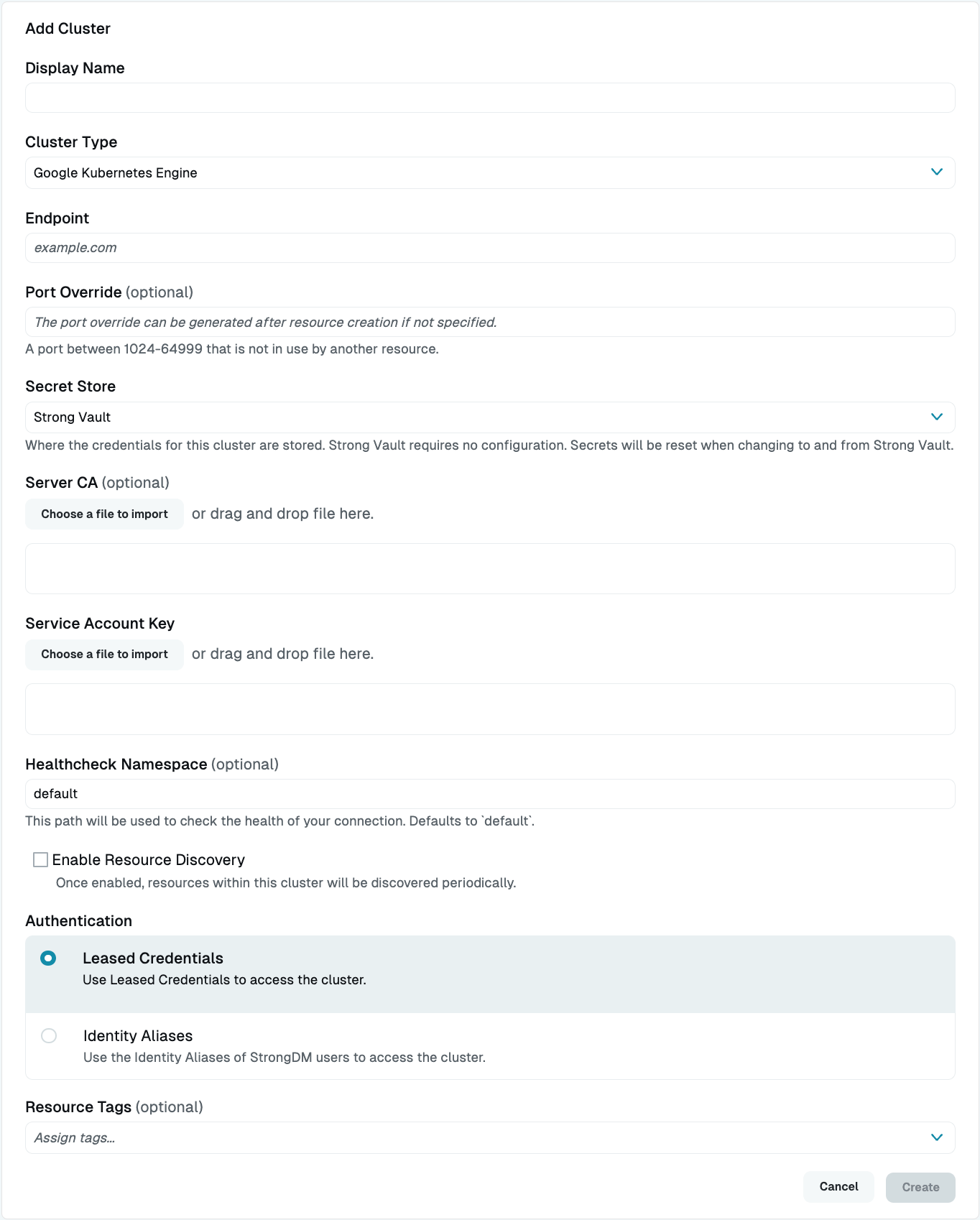 Google Kubernetes Engine Cluster Setup in Admin UI