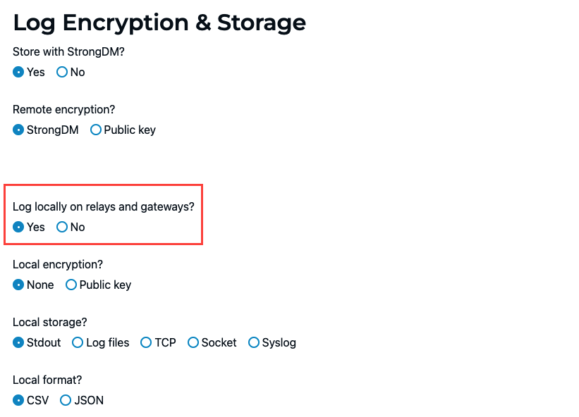 Admin UI Log Encryption & Storage Settings