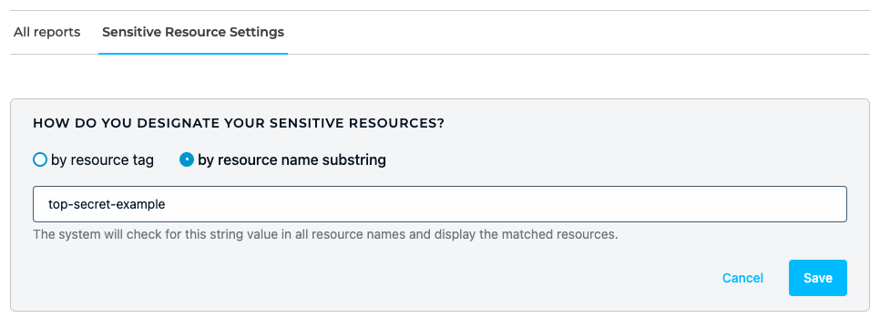 Designate Sensitive Resources With Resource Name Substring