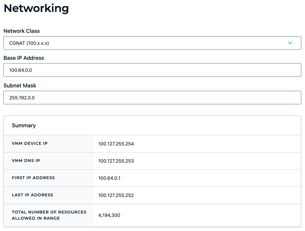 Admin UI Settings > Networking