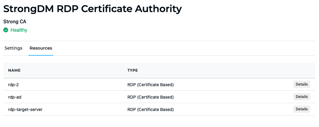 Example of StrongDM RDP Certificate Authority Resources