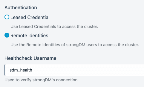 Cluster Settings with Remote Identities as Authentication Type