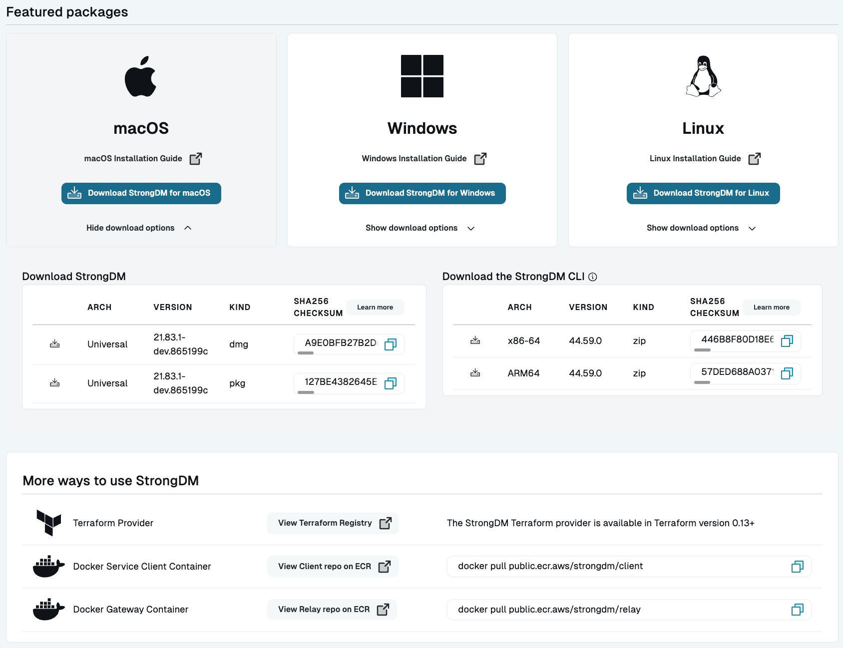 Example of Admin UI Download & Install Page