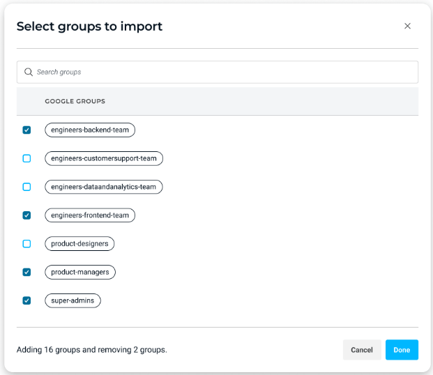 Select Groups for Google Cloud Provisioning