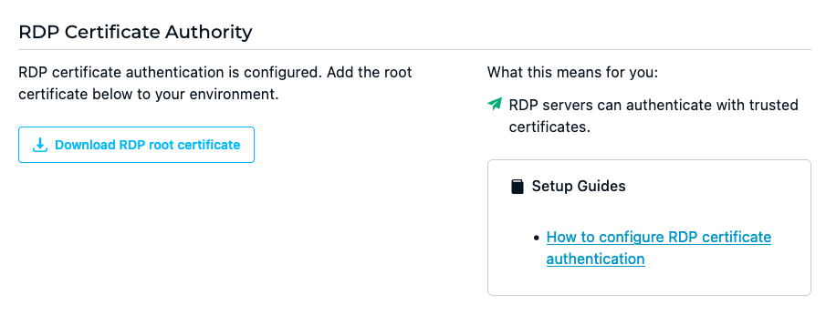 Network > Certificate Authorities > StrongDM RDP Certificate Authority