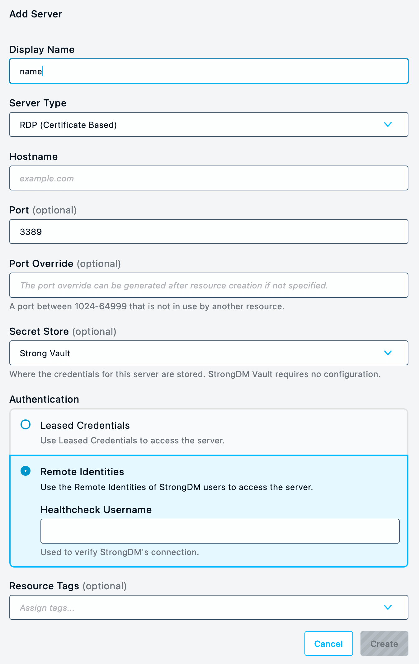 RDP Server Settings with Remote Identities as Authentication Type