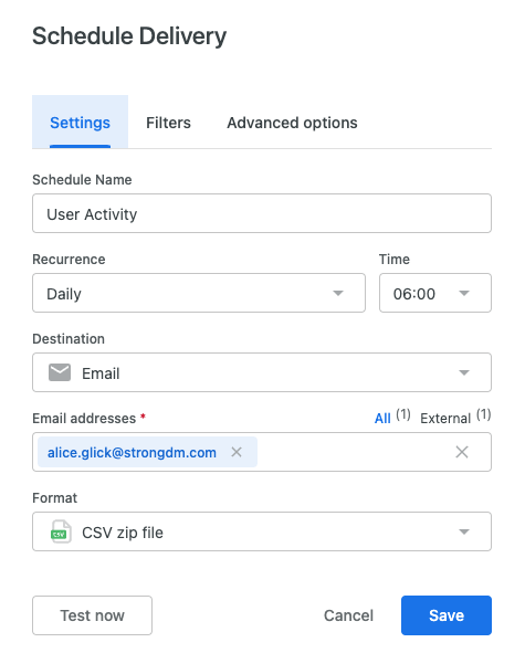 Dashboard Actions > Schedule Delivery