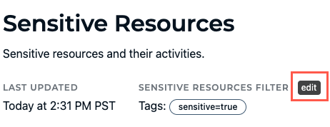 Sensitive Resources Filter Edit Button