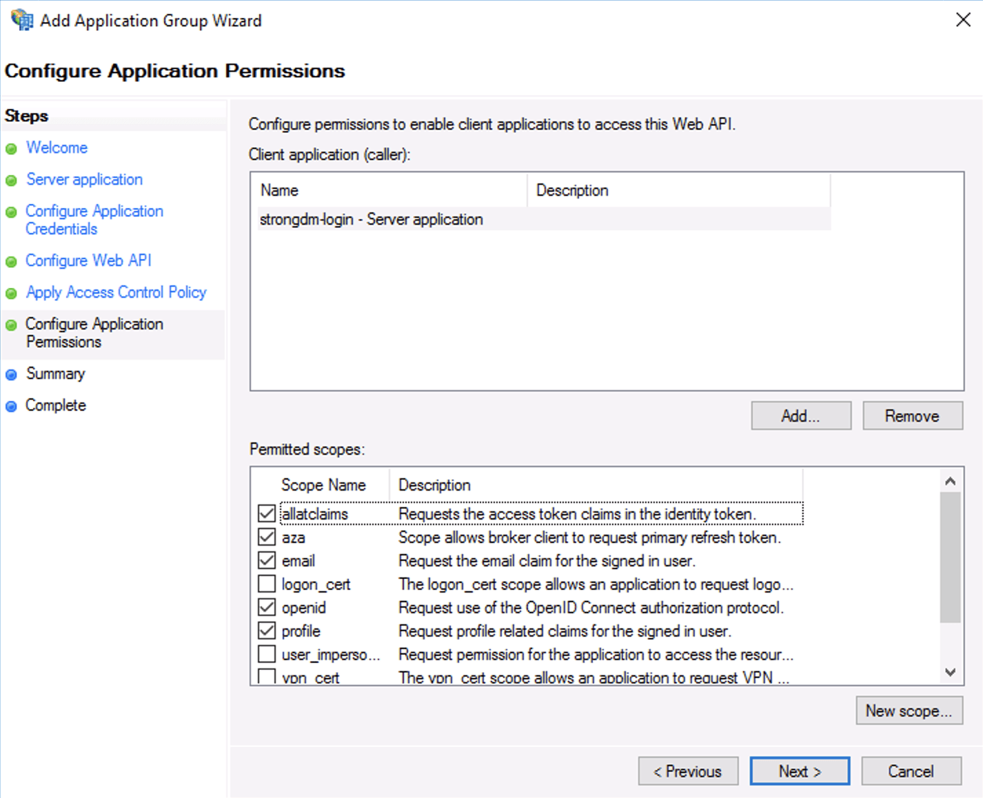 Configure Permissions to Access Web API