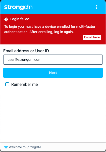 Desktop Login Requesting That the User Enroll Their Device
