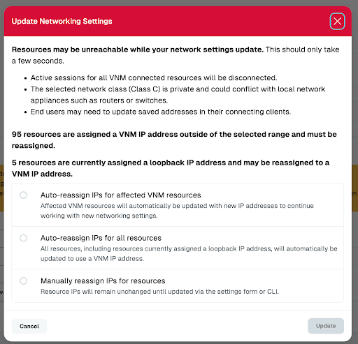 Update Networking Settings Dialog Example