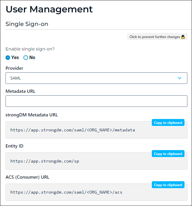 User Management Configure SAML