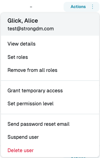 User Actions Menu - Suspend User Button