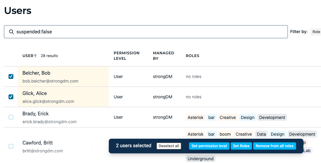 Users Page Showing Two Selected Users