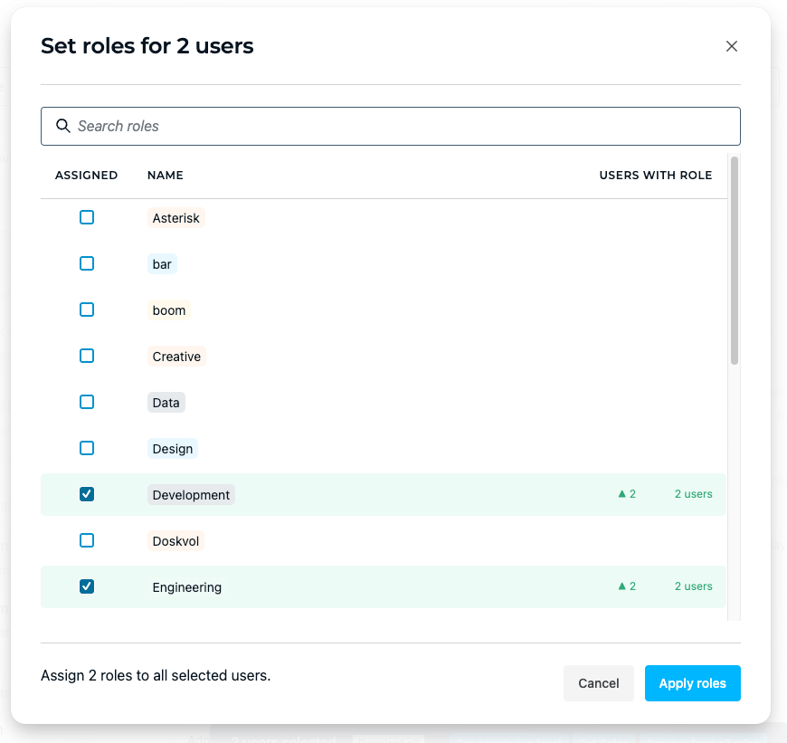 Set Roles for Selected Users