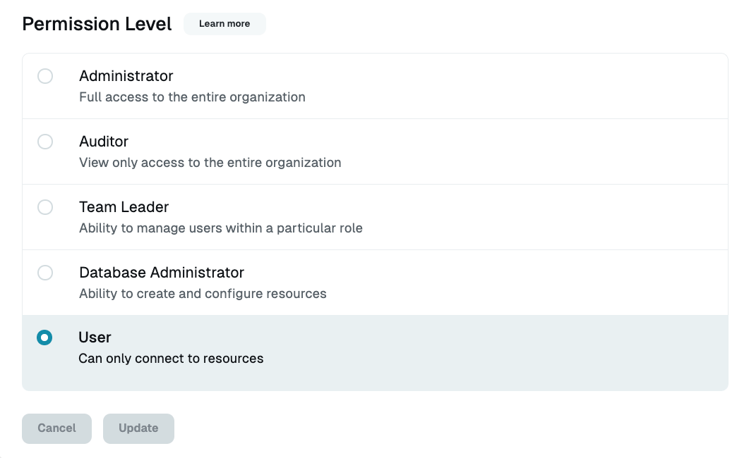 User Details Page - Permission Level Section