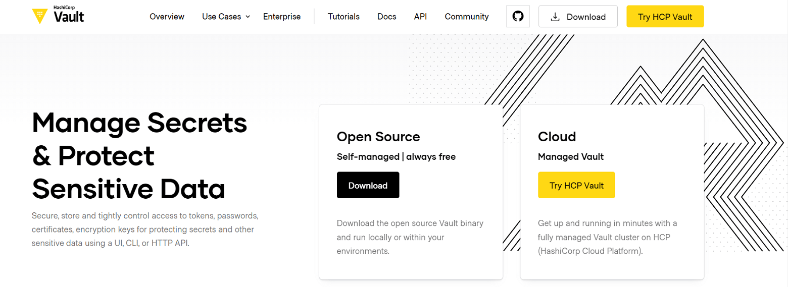 PAM tool HashiCorp Vault homepage screenshot