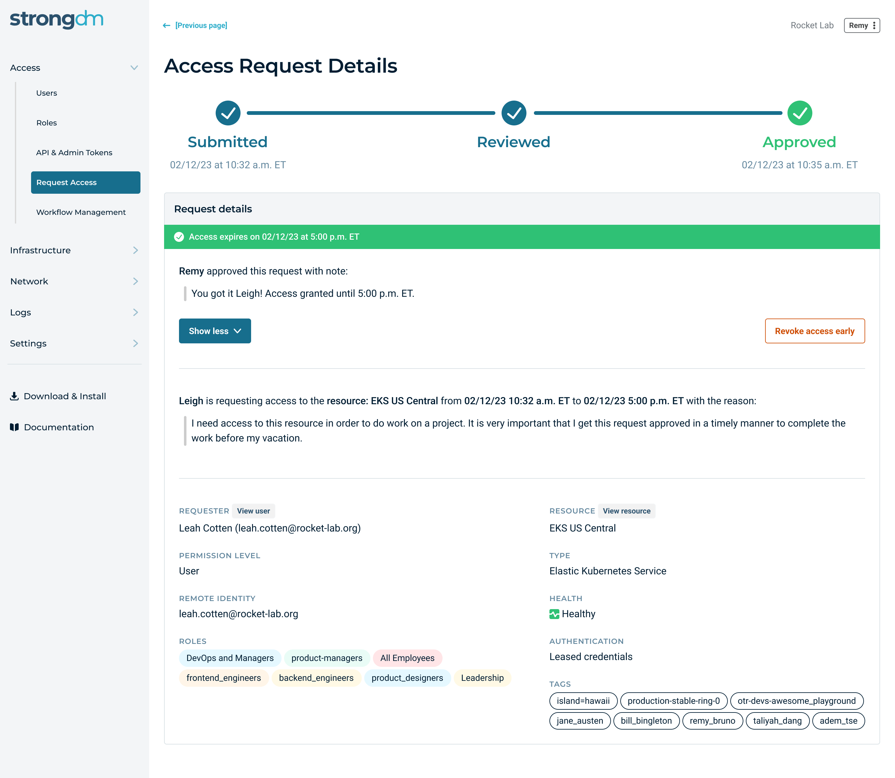 StrongDM Admin UI expanded