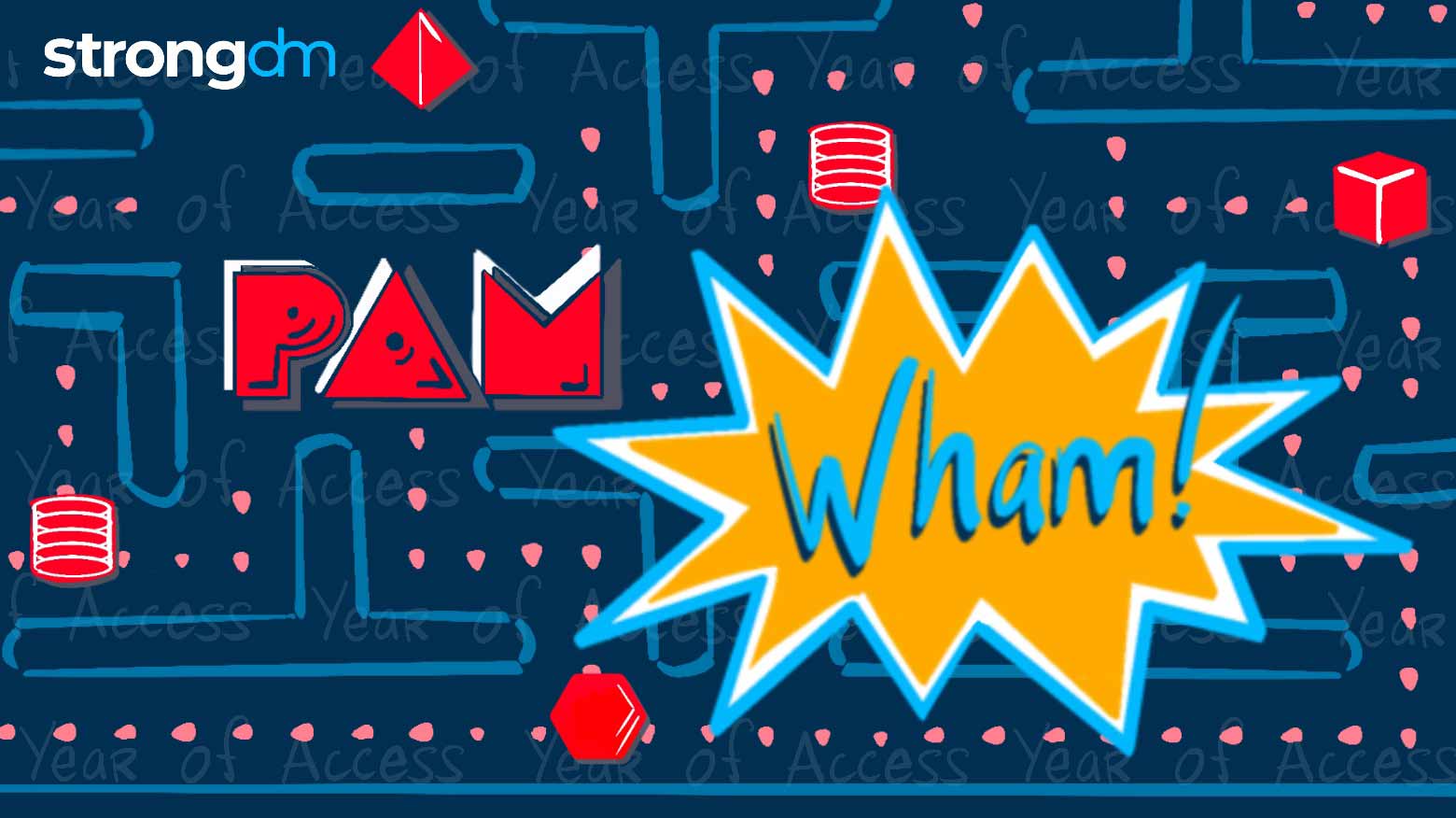 PAM inside of a Pac-man styled interface with the caption "Wham!"